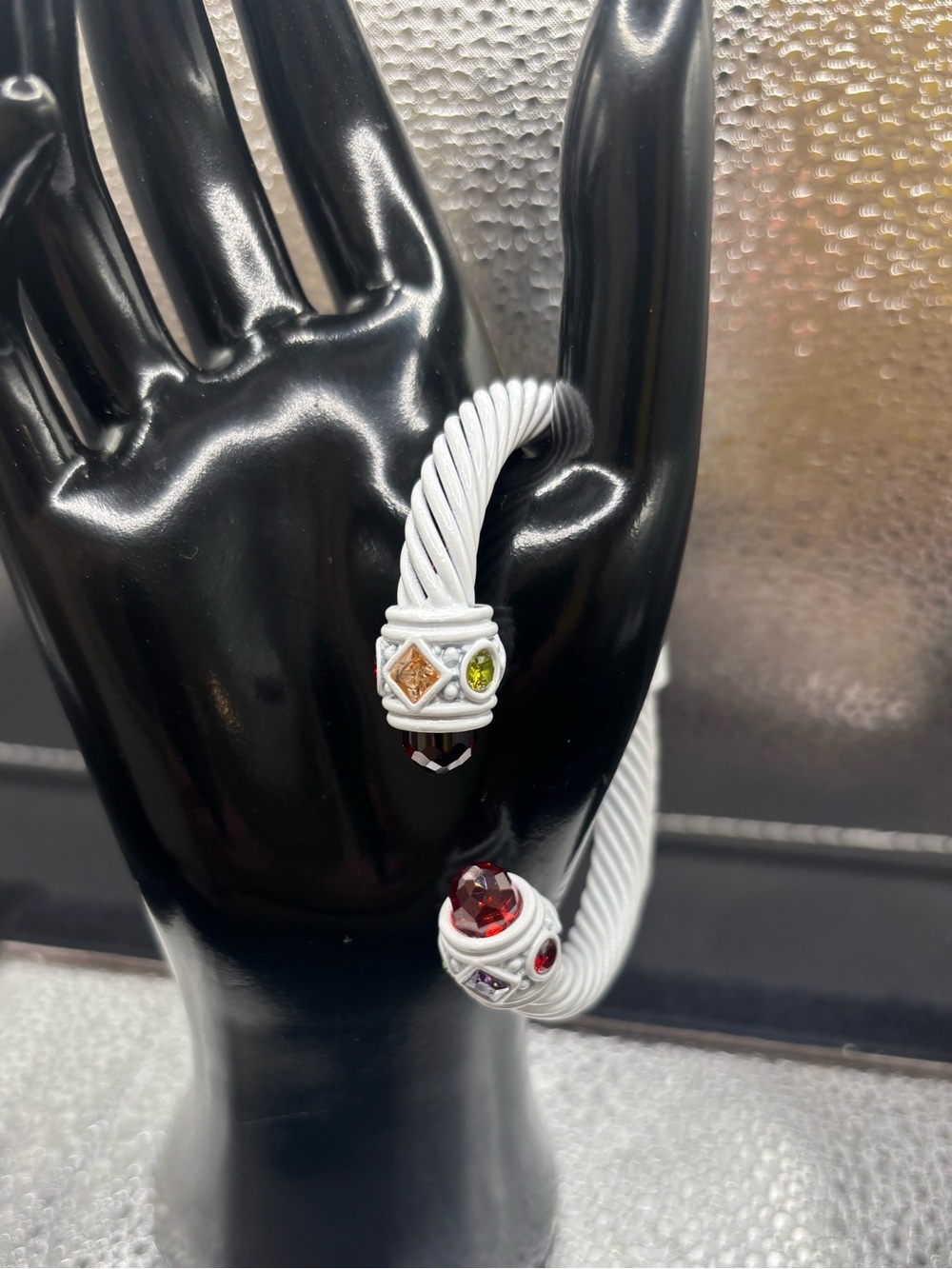 White Twisted Cable Bracelet with Colored Gem ruby citrine Blackstone